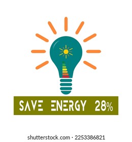 Design For Save Energy 28%.  Save the planet and energy concept. 
Renewable energy line icon logo.  Vector illustration.