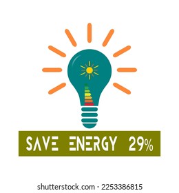 Design For Save Energy 29%.  Save the planet and energy concept. 
Renewable energy line icon logo.  Vector illustration.