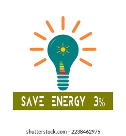 Design For Save Energy 3%.  Save the planet and energy concept. 
Renewable energy line icon logo.  Vector illustration.