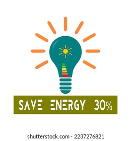 Design For Save Energy 30%.  Save the planet and energy concept. 
Renewable energy line icon logo.  Vector illustration.
