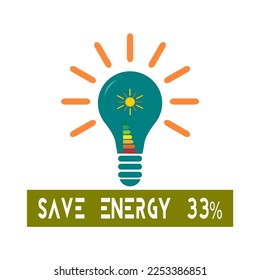 Design For Save Energy 33%.  Save the planet and energy concept. 
Renewable energy line icon logo.  Vector illustration.
