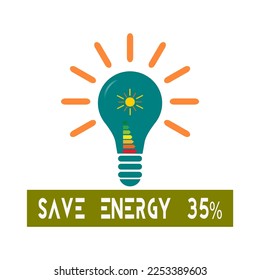 Design For Save Energy 35%.  Save the planet and energy concept. 
Renewable energy line icon logo.  Vector illustration.