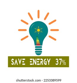 Design For Save Energy 37%.  Save the planet and energy concept. 
Renewable energy line icon logo.  Vector illustration.