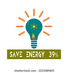 Design For Save Energy 39%.  Save the planet and energy concept. 
Renewable energy line icon logo.  Vector illustration.