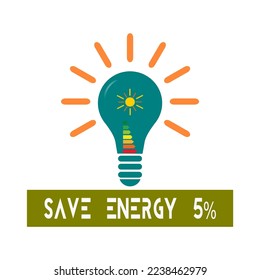 Diseño Para Ahorrar Energía 5%.  Salvemos el planeta y el concepto de energía. 
Logo del icono de la línea de energía renovable.  Ilustración vectorial.