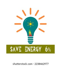 Design For Save Energy 6%.  Save the planet and energy concept. 
Renewable energy line icon logo.  Vector illustration.