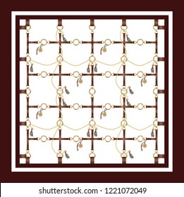 Design scarf with belts, chain and braid for fabric. Vector