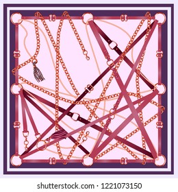 Design scarf with belts, chain and braid for fabric. Vector