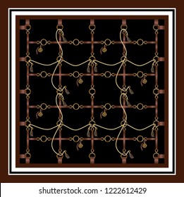 Design scarf with belts, chain and braid for fabric. Vector