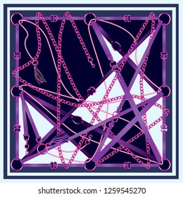 Design scarf with belts, chain and braid for fabric. Vector