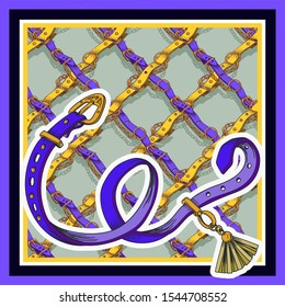 Design scarf with belts and chains. Vector.