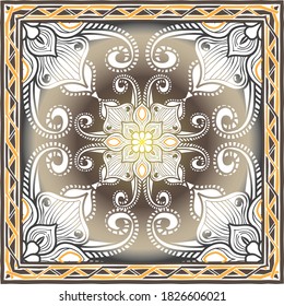 Design scarf with brown baroque elements. 