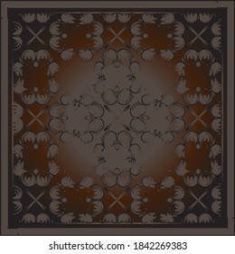 Design scarf with brown baroque elements. Vector illustration.