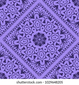 Design of a Scarf with a Geometric Flower Pattern of Mandala. Vector illustration. Seamless. For Print Bandana, Shawl, Carpet, tablecloth, bed cloth, fashion