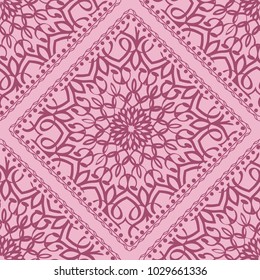Design of a Scarf with a Geometric Flower Pattern of Mandala. Vector illustration. Seamless. For Print Bandana, Shawl, Carpet, tablecloth, bed cloth, fashion
