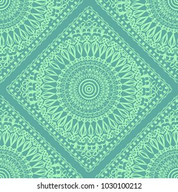 Design of a Scarf with a Geometric Flower Pattern of Mandala. Vector illustration. Seamless. For Print Bandana, Shawl, Carpet, tablecloth, bed cloth, fashion