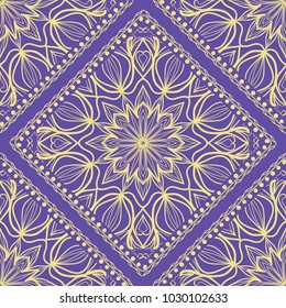 Design of a Scarf with a Geometric Flower Pattern of Mandala. Vector illustration. Seamless. For Print Bandana, Shawl, Carpet, tablecloth, bed cloth, fashion