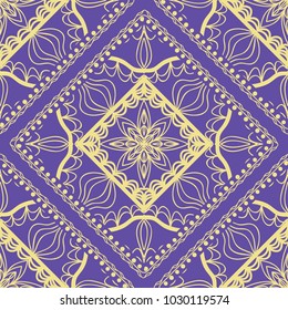 Design of a Scarf with a Geometric Flower Pattern of Mandala. Vector illustration. Seamless. For Print Bandana, Shawl, Carpet, tablecloth, bed cloth, fashion