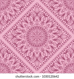 Design of a Scarf with a Geometric Flower Pattern of Mandala. Vector illustration. Seamless. For Print Bandana, Shawl, Carpet, tablecloth, bed cloth, fashion