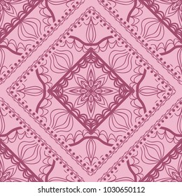 Design of a Scarf with a Geometric Flower Pattern of Mandala. Vector illustration. Seamless. For Print Bandana, Shawl, Carpet, tablecloth, bed cloth, fashion