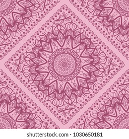 Design of a Scarf with a Geometric Flower Pattern of Mandala. Vector illustration. Seamless. For Print Bandana, Shawl, Carpet, tablecloth, bed cloth, fashion