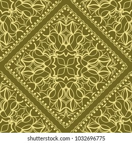 Design of a Scarf with a Geometric Flower Pattern of Mandala. Vector illustration. Seamless. For Print Bandana, Shawl, Carpet, tablecloth, bed cloth, fashion