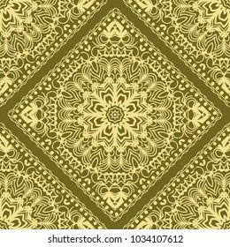 Design of a Scarf with a Geometric Flower Pattern of Mandala. Vector illustration. Seamless. For Print Bandana, Shawl, Carpet, tablecloth, bed cloth, fashion