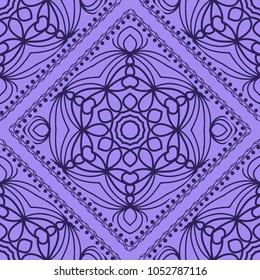 Design of a Scarf with a Geometric Flower Pattern of Mandala. Vector illustration. Seamless. For Print Bandana, Shawl, Carpet, tablecloth, bed cloth, fashion