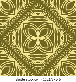 Design of a Scarf with a Geometric Flower Pattern of Mandala. Vector illustration. Seamless. For Print Bandana, Shawl, Carpet, tablecloth, bed cloth, fashion