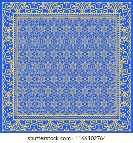 Design of a Scarf with a Geometric Flower Pattern . Vector illustration. Seamless. For Print Bandana, Shawl, Carpet, tablecloth, bed cloth, fashion.