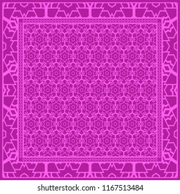 Design of a Scarf with a Geometric Flower Pattern . Vector illustration. For Print Bandana, Shawl, Carpet, tablecloth, bed cloth, fashion.