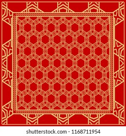 Design of a Scarf with a Geometric Flower Pattern . Vector illustration. Seamless. For Print Bandana, Shawl, Carpet, tablecloth, bed cloth, fashion.