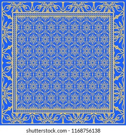 Design of a Scarf with a Geometric Flower Pattern . Vector illustration. Seamless. For Print Bandana, Shawl, Carpet, tablecloth, bed cloth, fashion.