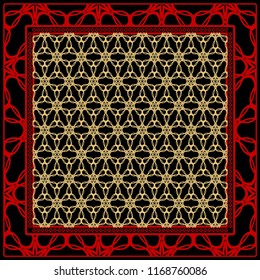 Design of a Scarf with a Geometric Flower Pattern . Vector illustration. Seamless. For Print Bandana, Shawl, Carpet, tablecloth, bed cloth, fashion.