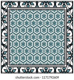 Design of a Scarf with a Geometric Flower Pattern . Vector illustration. Seamless. For Print Bandana, Shawl, Carpet, tablecloth, bed cloth, fashion.