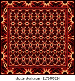Design of a Scarf with a Geometric Flower Pattern . Vector illustration. Seamless. For Print Bandana, Shawl, Carpet, tablecloth, bed cloth, fashion.