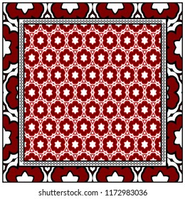 Design of a Scarf with a Geometric Flower Pattern . Vector illustration. Seamless. For Print Bandana, Shawl, Carpet, tablecloth, bed cloth, fashion.