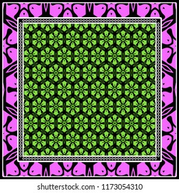 Design of a Scarf with a Geometric Flower Pattern . Vector illustration. Seamless. For Print Bandana, Shawl, Carpet, tablecloth, bed cloth, fashion.