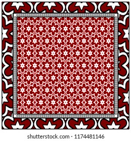 Design of a Scarf with a Geometric Flower Pattern . Vector illustration. Seamless. For Print Bandana, Shawl, Carpet, tablecloth, bed cloth, fashion.