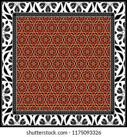 Design of a Scarf with a Geometric Flower Pattern . Vector illustration. Seamless. For Print Bandana, Shawl, Carpet, tablecloth, bed cloth, fashion.