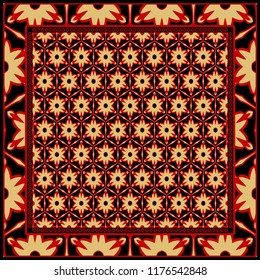 Design of a Scarf with a Geometric Flower Pattern . Vector illustration. Seamless. For Print Bandana, Shawl, Carpet, tablecloth, bed cloth, fashion.