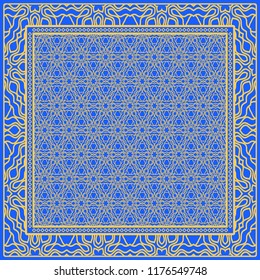 Design of a Scarf with a Geometric Flower Pattern . Vector illustration. Seamless. For Print Bandana, Shawl, Carpet, tablecloth, bed cloth, fashion.