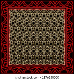 Design of a Scarf with a Geometric Flower Pattern . Vector illustration. Seamless. For Print Bandana, Shawl, Carpet, tablecloth, bed cloth, fashion.