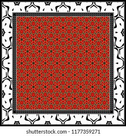 Design of a Scarf with a Geometric Flower Pattern . Vector illustration. Seamless. For Print Bandana, Shawl, Carpet, tablecloth, bed cloth, fashion.