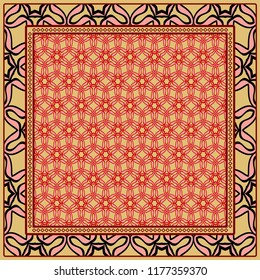 Design of a Scarf with a Geometric Flower Pattern . Vector illustration. Seamless. For Print Bandana, Shawl, Carpet, tablecloth, bed cloth, fashion.