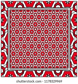 Design of a Scarf with a Geometric Flower Pattern . Vector illustration. Seamless. For Print Bandana, Shawl, Carpet, tablecloth, bed cloth, fashion.