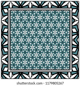 Design of a Scarf with a Geometric Flower Pattern . Vector illustration. Seamless. For Print Bandana, Shawl, Carpet, tablecloth, bed cloth, fashion.