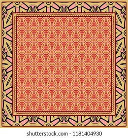 Design of a Scarf with a Geometric Flower Pattern . Vector illustration. Seamless. For Print Bandana, Shawl, Carpet, tablecloth, bed cloth, fashion.