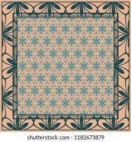 Design of a Scarf with a Geometric Flower Pattern . Vector illustration. Seamless. For Print Bandana, Shawl, Carpet, tablecloth, bed cloth, fashion.