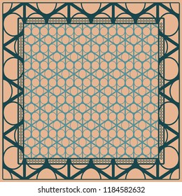 Design of a Scarf with a Geometric Flower Pattern . Vector illustration. Seamless. For Print Bandana, Shawl, Carpet, tablecloth, bed cloth, fashion